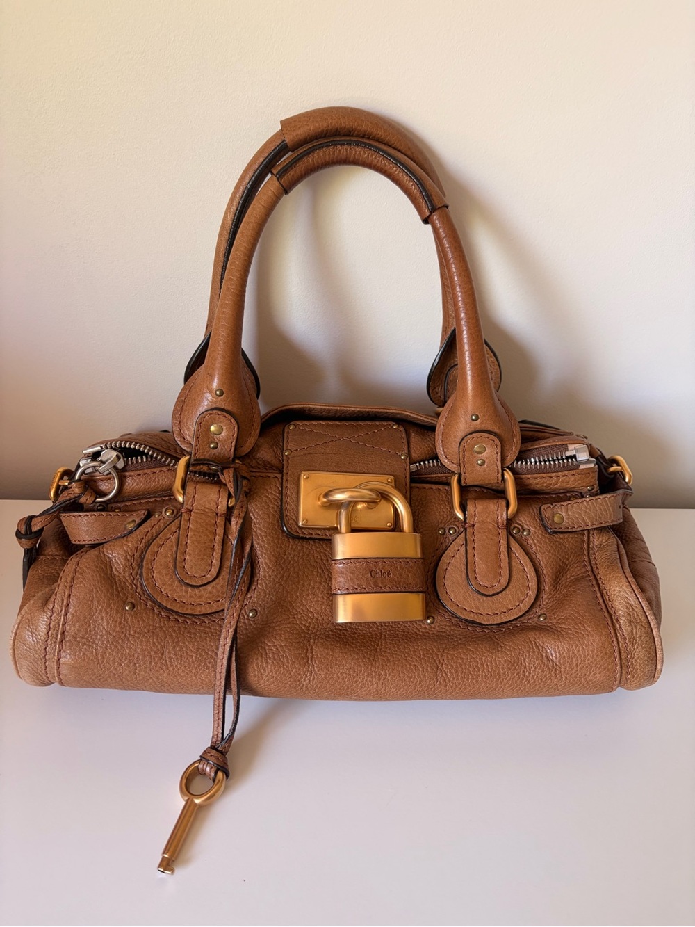 Chloe Paddington Brown Leather Satchel with Gold Padlock